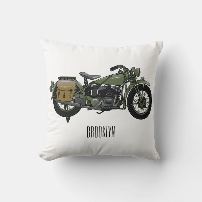 Military cruiser motorcycle cartoon illustration cushion (Front)