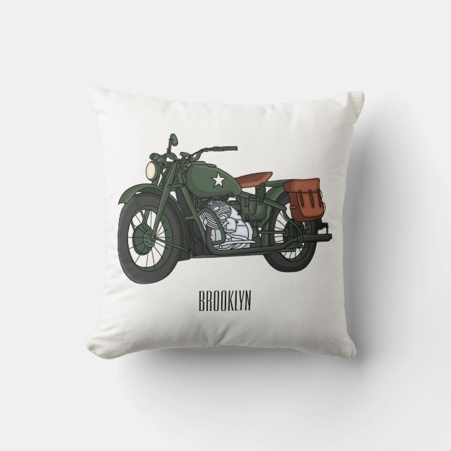 Military cruiser motorcycle cartoon illustration  cushion (Front)