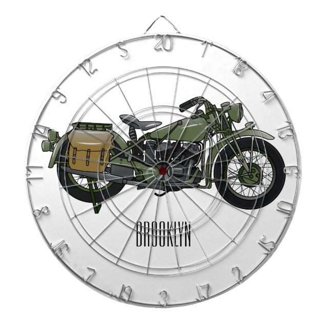 Military cruiser motorcycle cartoon illustration dartboard (Front)