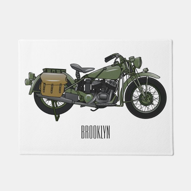 Military cruiser motorcycle cartoon illustration doormat (Front)