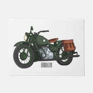 Military cruiser motorcycle cartoon illustration doormat