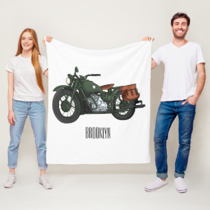 Military cruiser motorcycle cartoon illustration fleece blanket