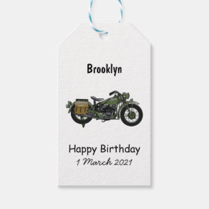 Military cruiser motorcycle cartoon illustration gift tags