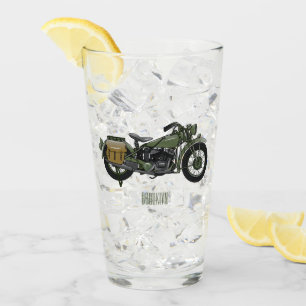 Military cruiser motorcycle cartoon illustration glass