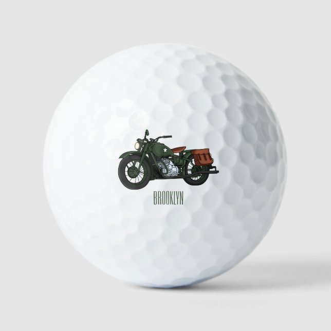 Military cruiser motorcycle cartoon illustration golf balls (Front)
