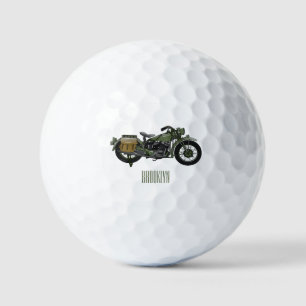 Military cruiser motorcycle cartoon illustration golf balls