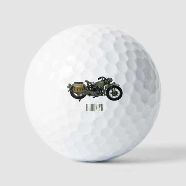 Military cruiser motorcycle cartoon illustration golf balls (Front)