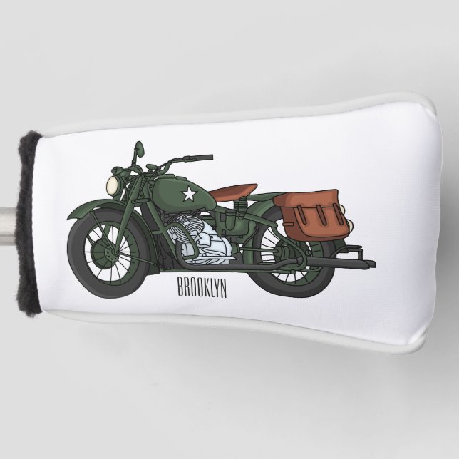 Military cruiser motorcycle cartoon illustration golf head cover (Front)