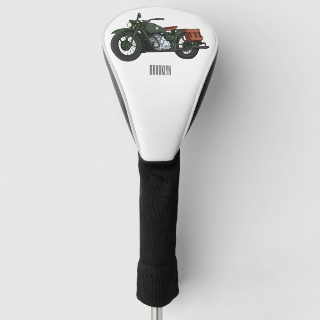 Military cruiser motorcycle cartoon illustration  golf head cover (Front)