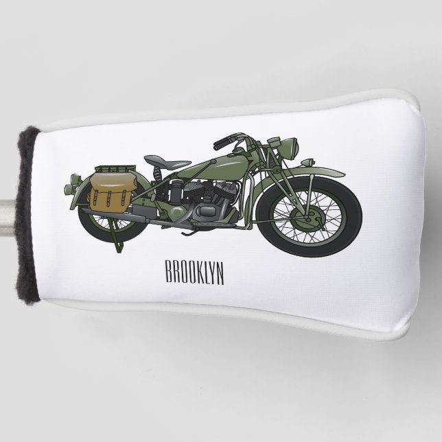 Military cruiser motorcycle cartoon illustration golf head cover (Front)