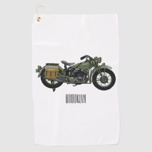 Military cruiser motorcycle cartoon illustration golf towel
