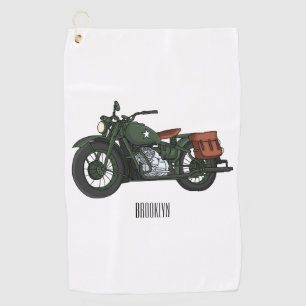 Military cruiser motorcycle cartoon illustration golf towel