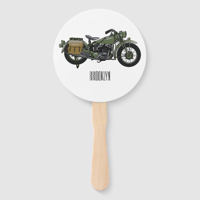 Military cruiser motorcycle cartoon illustration hand fan (Front)