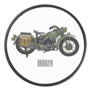 Military cruiser motorcycle cartoon illustration hockey puck