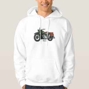 Military cruiser motorcycle cartoon illustration hoodie