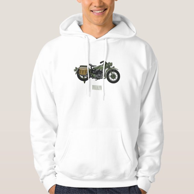 Military cruiser motorcycle cartoon illustration hoodie (Front)
