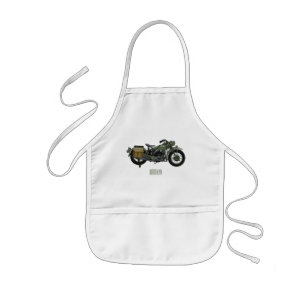 Military cruiser motorcycle cartoon illustration kids apron