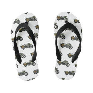Military cruiser motorcycle cartoon illustration kid's flip flops