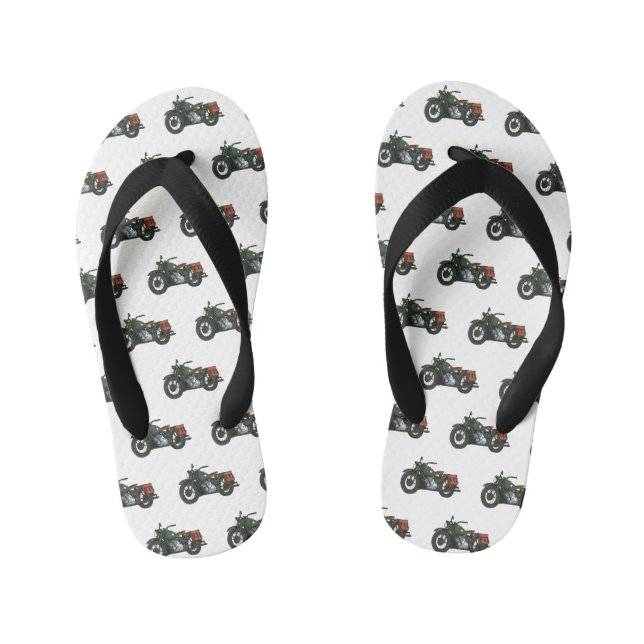 Military cruiser motorcycle cartoon illustration kid's flip flops (Footbed)