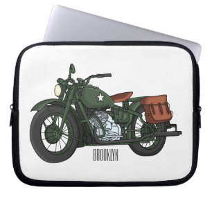 Military cruiser motorcycle cartoon illustration laptop sleeve