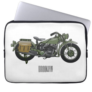 Military cruiser motorcycle cartoon illustration laptop sleeve