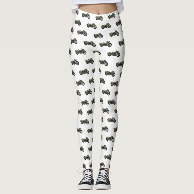 Military cruiser motorcycle cartoon illustration leggings (Front)