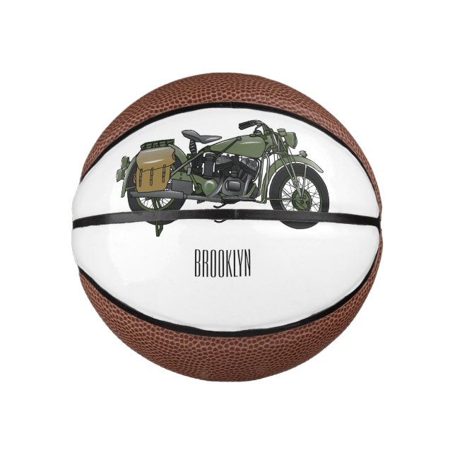 Military cruiser motorcycle cartoon illustration mini basketball (Front)