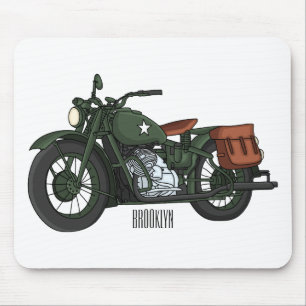 Military cruiser motorcycle cartoon illustration mouse mat