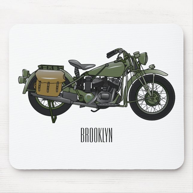 Military cruiser motorcycle cartoon illustration mouse mat (Front)