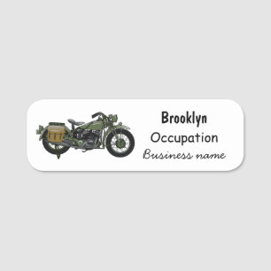 Military cruiser motorcycle cartoon illustration name tag
