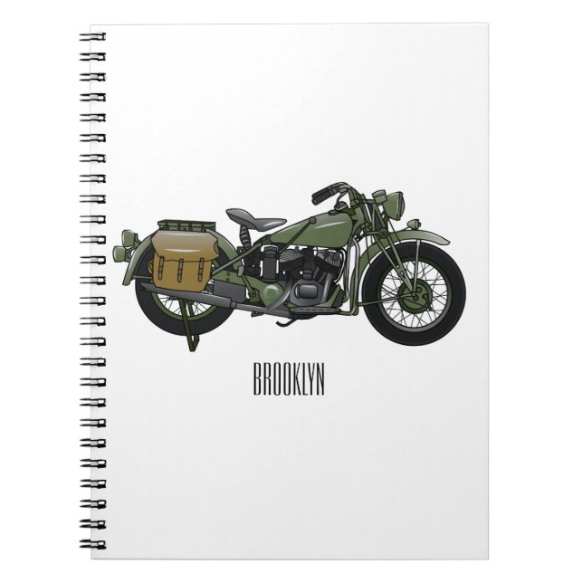 Military cruiser motorcycle cartoon illustration notebook (Front)