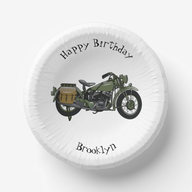 Military cruiser motorcycle cartoon illustration paper plate (Front)