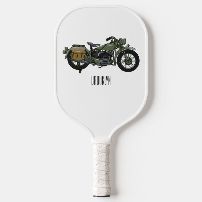 Military cruiser motorcycle cartoon illustration pickleball paddle (Front)