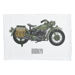 Military cruiser motorcycle cartoon illustration pillowcase