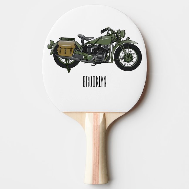 Military cruiser motorcycle cartoon illustration ping pong paddle (Front)