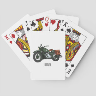 Military cruiser motorcycle cartoon illustration playing cards