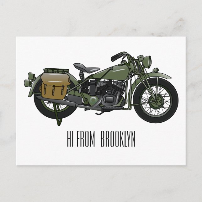 Military cruiser motorcycle cartoon illustration postcard (Front)