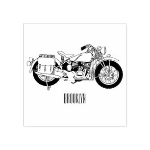 Military cruiser motorcycle cartoon illustration rubber stamp