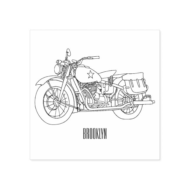 Military cruiser motorcycle cartoon illustration rubber stamp (Imprint)