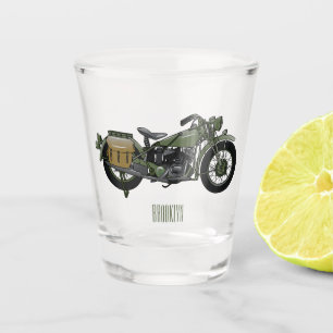 Military cruiser motorcycle cartoon illustration shot glass