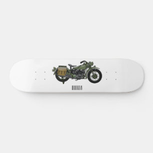 Military cruiser motorcycle cartoon illustration skateboard