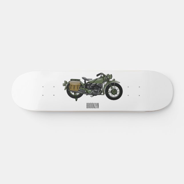 Military cruiser motorcycle cartoon illustration skateboard (Horz)