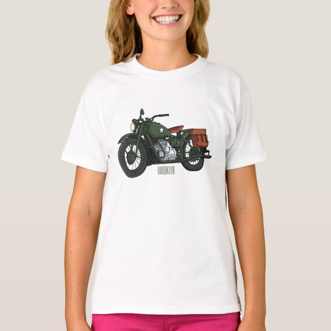 Military cruiser motorcycle cartoon illustration  T-Shirt (Front)