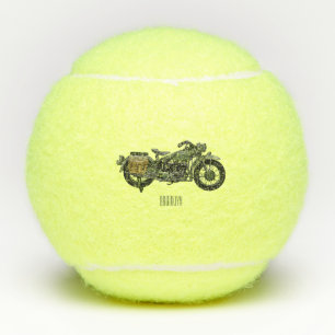Military cruiser motorcycle cartoon illustration tennis balls