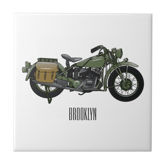 Military cruiser motorcycle cartoon illustration tile (Front)