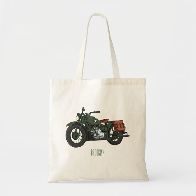 Military cruiser motorcycle cartoon illustration  tote bag (Front)