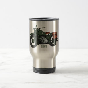 Military cruiser motorcycle cartoon illustration travel mug
