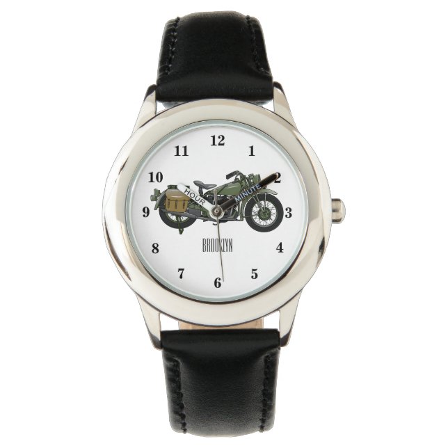 Military cruiser motorcycle cartoon illustration watch (Front)
