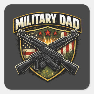 Military dad design with crossed rifles. square sticker