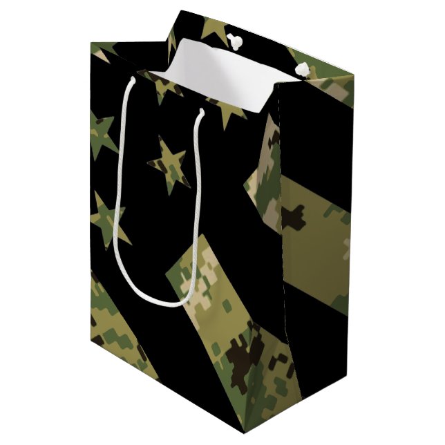 Military Digital Camouflage US Flag Medium Gift Bag (Front Angled)